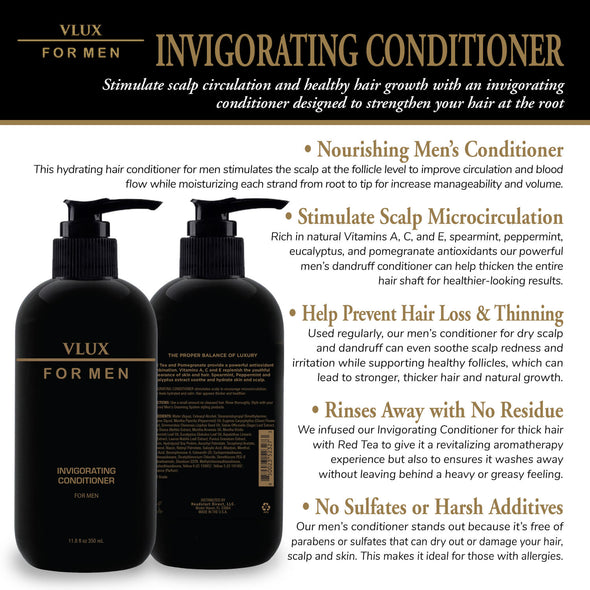 Vlux for Men Invigorating Conditioner, 12 oz., Stimulating and Nourishing Formula for Stronger, Thicker Hair, Fight Dry Scalp and Dandruff, Restore Lustrous Volume