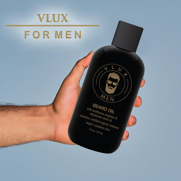 Vlux for Men Beard Oil with Natural Antioxidants, 4 oz., Salon Quality Leave-In Conditioner Reduces Dryness, Promotes Growth, and Increases Manageability for Dry, Frizzy, or Thick Facial Hair