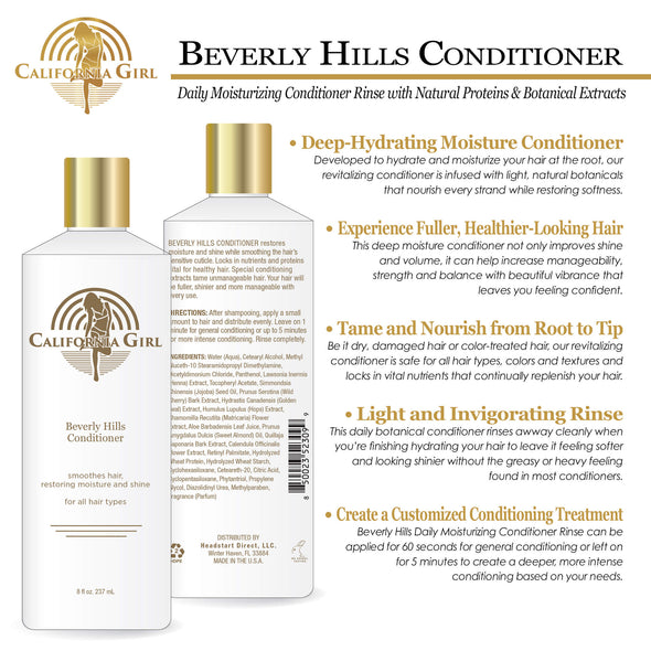 California Girl Beverly Hills Daily Moisturizing Conditioner Rinse with Natural Proteins and Botanical Extracts, Revitalizing Deep Triple Moisture, Restore Volume and Shine