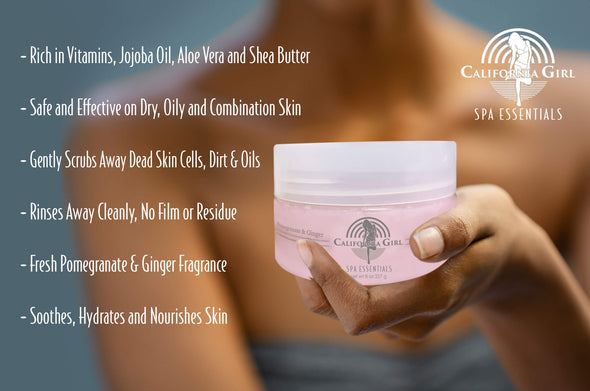 California Girl Spa Essentials Sugar Scrub, 8 oz., Deep Exfoliating Pore Cleanser for Dirt, Oils, and Dead Skin, Nourishes Face and Body with Vitamin E, Jojoba, and Aloe Vera