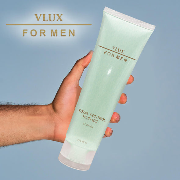 Vlux for Men Total Control Hair Gel with Extra Firm Hold, 8 oz., All Day Styling and Control with Salon Quality Flake Free Shine, Wet and Dry, Supports Short, Long, and Spiky Styles