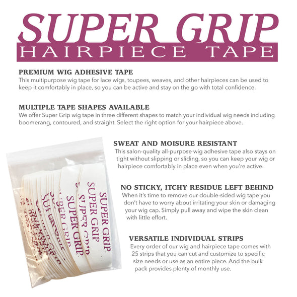 Super Grip Hairpiece Wig Tape, 30 Count, Double Sided Adhesive for Hair Extension, Toupees, and Lace Front Dome Caps, Discrete Waterproof Strips, Strong Hold Support