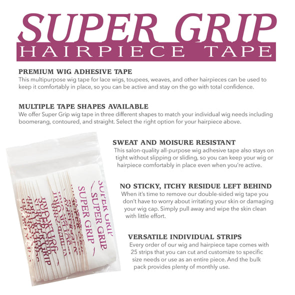 Super Grip Hairpiece Wig Tape, 30 Count, Double Sided Adhesive for Hair Extension, Toupees, and Lace Front Dome Caps, Discrete Waterproof Strips, Strong Hold Support